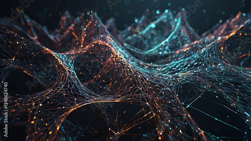Abstract blue background with glowing waves and flowing light patterns