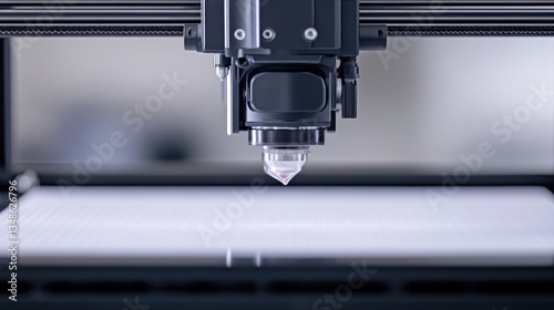 Close-up of 3D printer nozzle.  Precision machinery for additive manufacturing