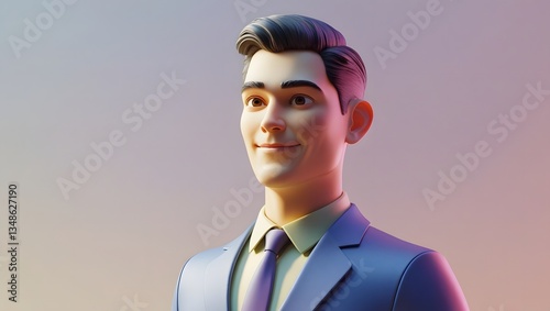 Professional cartoon businessman in suit smiling with optimistic expression