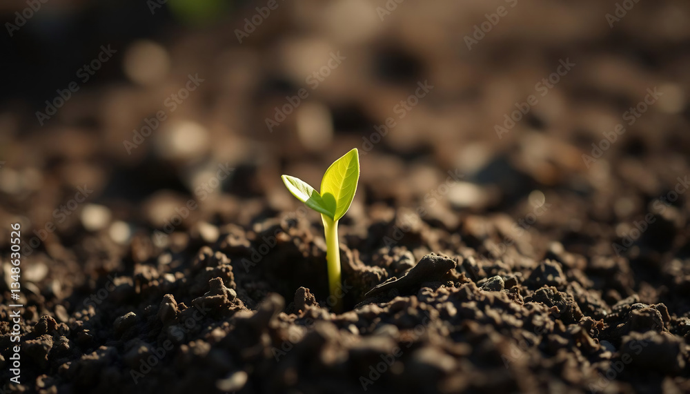 Fototapeta premium Single Green Sprout in Soil