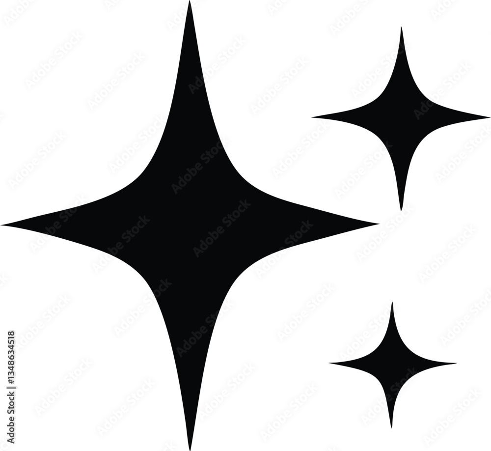 Three Simple Black Sparkles Silhouette, Shine, Starburst, Glitter, Minimalist Style Three Simple Black Sparkles Silhouette, Shine, Starburst, Glitter, Minimalist Style