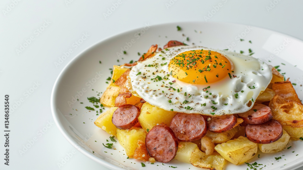 Rakott Krumpli on a black background, showcasing layers of potatoes, sausage, eggs, and sour cream Rakott Krumpli on a black background, showcasing layers of potatoes, sausage, eggs, and sour cream