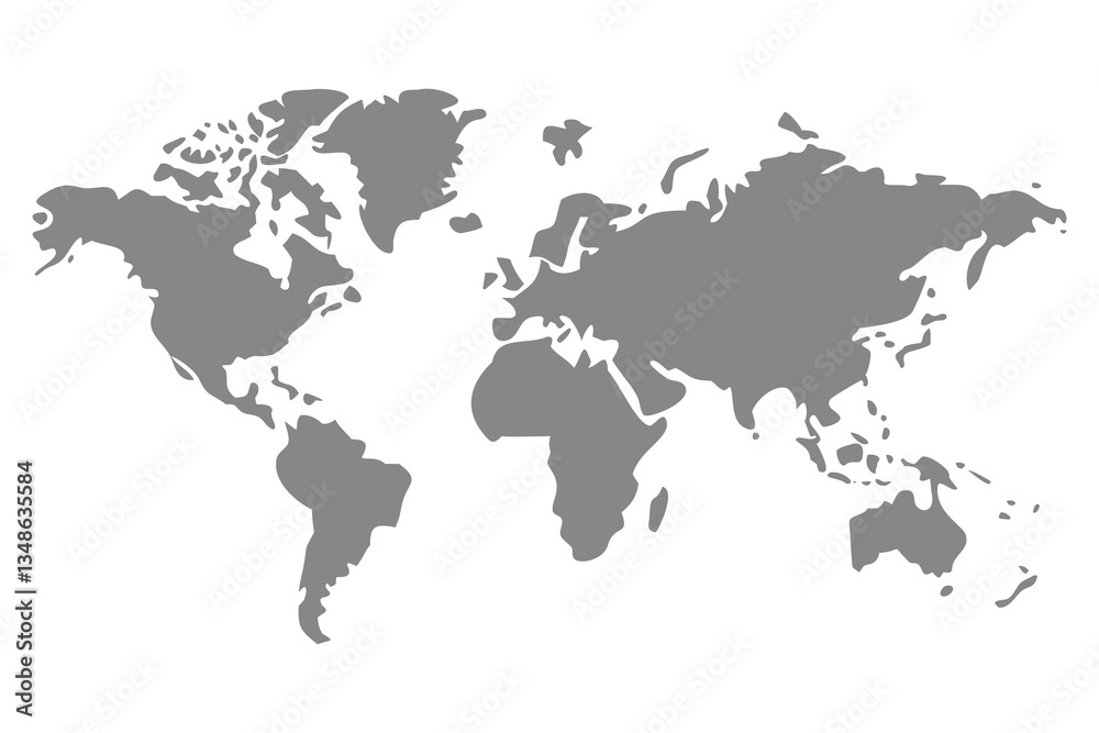 Fototapeta premium Simplified Gray World Map Silhouette On A Clean White Background