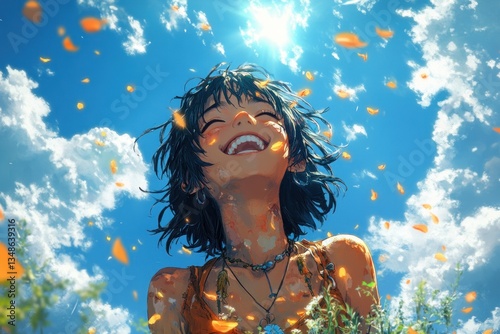 Joyful Youth Laughing Under Summer Sky
