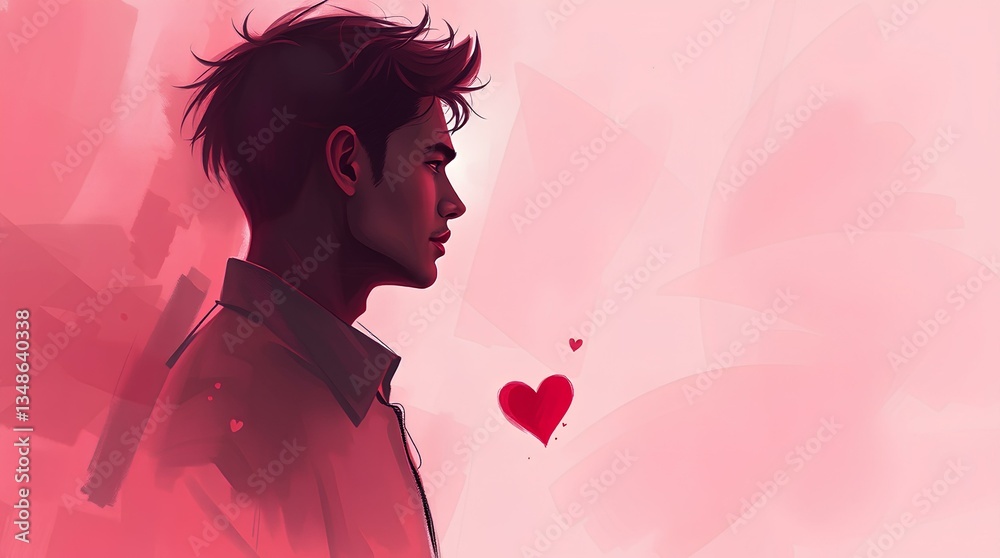 Fototapeta premium Romantic Cinematic Valentine's Day Digital Sketch – Dramatic Lighting, Painterly Strokes, Misty Atmosphere, and Elegant Composition. Copy Space