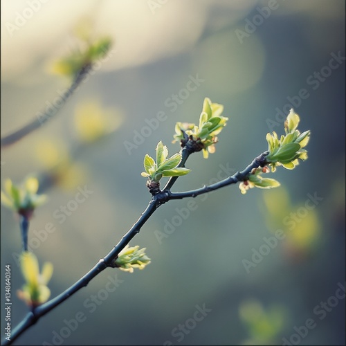 Fresh green buds on springtime trees 