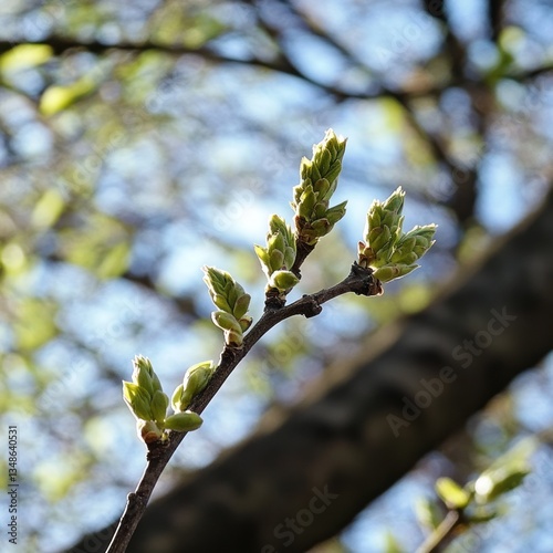 Fresh green buds on springtime trees