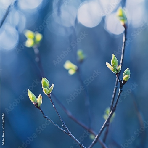 Fresh green buds on springtime trees