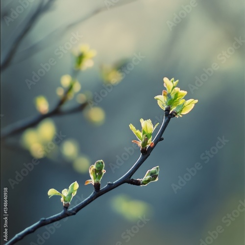 Fresh green buds on springtime trees 