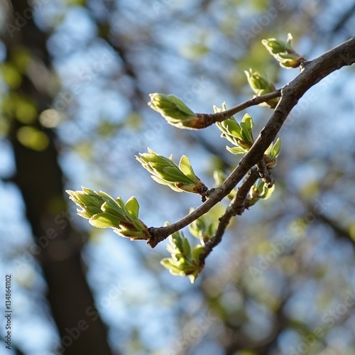 Fresh green buds on springtime trees 