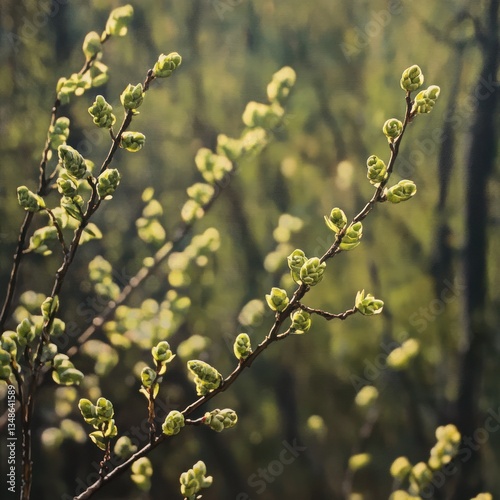 Fresh green buds on springtime trees 