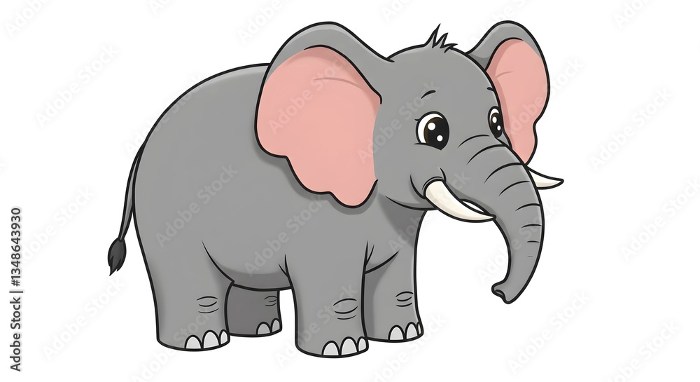 Naklejka premium Charming cartoon African elephant with expressive eyes, friendly smile, playful trunk.