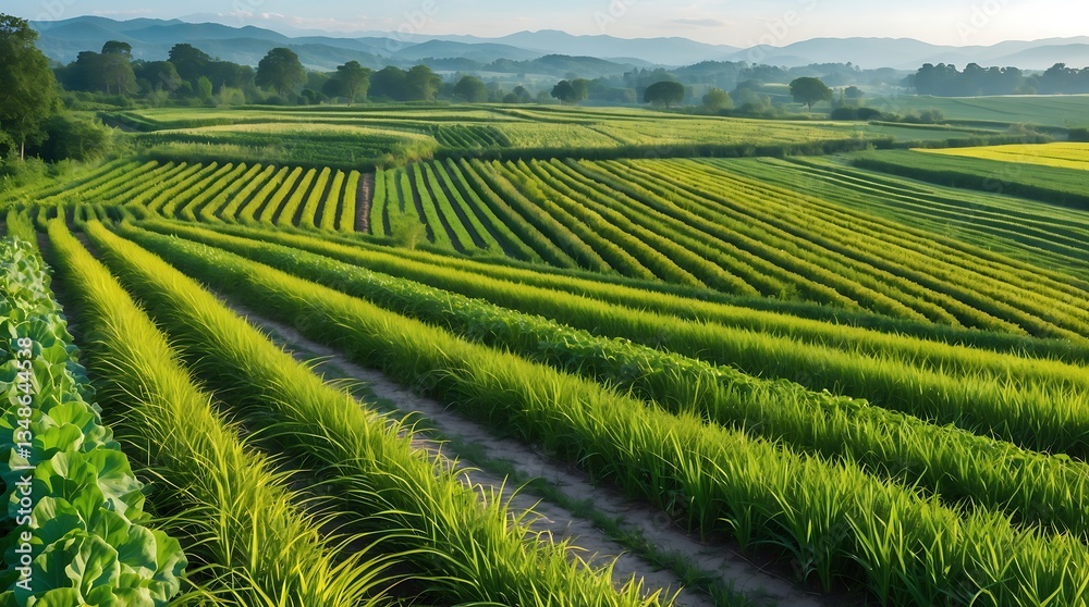 Lush fields showcasing regenerative agriculture practices in response to climate change Lush fields showcasing regenerative agriculture practices in response to climate change