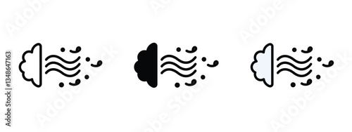 Set of 3 pixel perfect Gust colored icon with 1 unexpanded, 1 silhouette, Dynamic gust icon, symbolizing wind, breeze, and natural forces in a clean vector style.