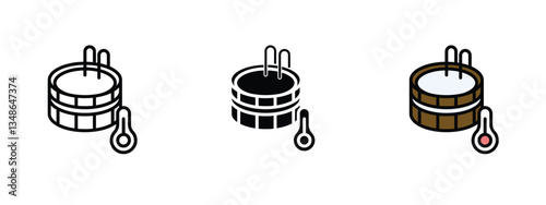 Set of 3 pixel perfect Cold Plunge colored icon with 1 unexpanded, 1 silhouette, Refreshing cold plunge icon, symbolizing ice baths, recovery, and wellness in a clean vector style.