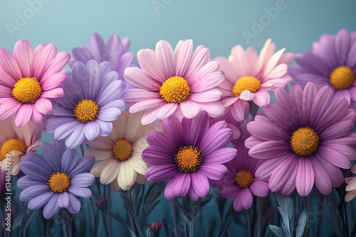Vibrant Daisies in Bloom Against a Soft Blue Background