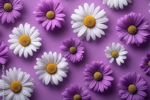 Vibrant Daisies on Purple Background - Cheerful Floral Arrangement for Design and Decor
