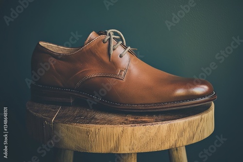 Elegant Leather Shoes on Pedestal with Soft Moody Lighting