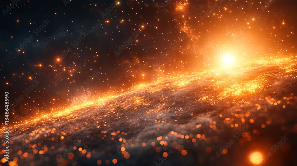 Fototapeta premium Abstract glowing protein structure floating in dark space with soft focus molecular background