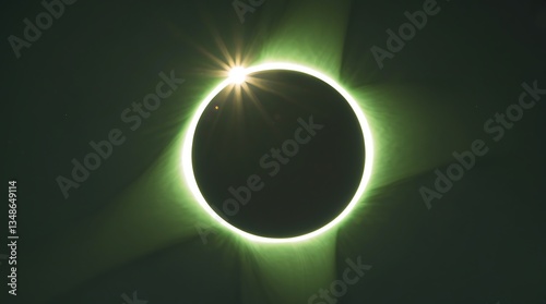 Solar eclipse with a green halo visible above the horizon during the event