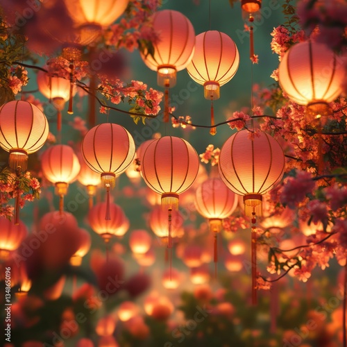 Summer festival with vibrant lanterns and joyful celebrations under the sun