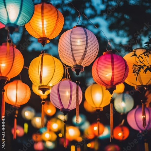 Summer festival with vibrant lanterns and joyful celebrations under the sun