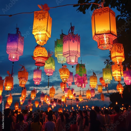 Summer festival with vibrant lanterns and joyful celebrations under the sun