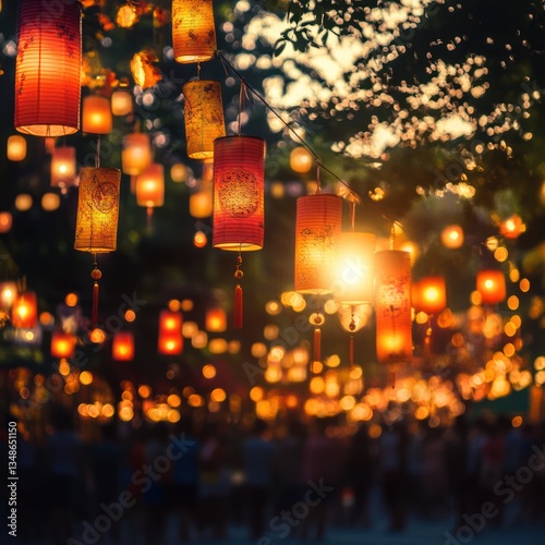 Summer festival with vibrant lanterns and joyful celebrations 