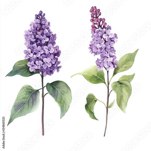 Delicate lilac blossoms with lush leaves