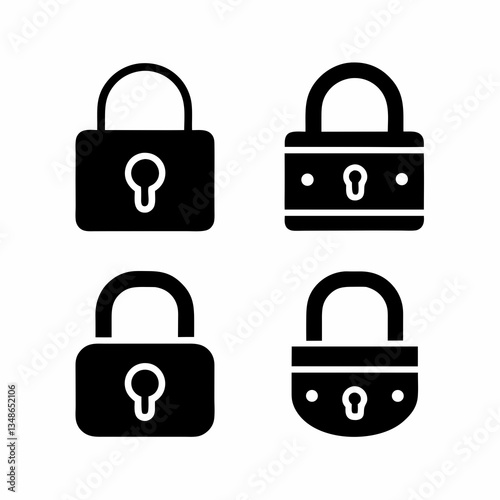 Simple Padlock Symbols with Keyhole set Icon Vector Design.
