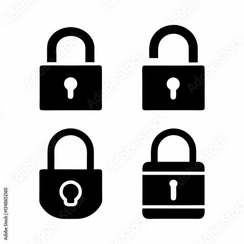 Simple Padlock Symbols with Keyhole set Icon Vector Design.