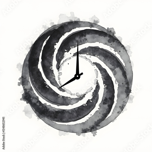 Wallpaper Mural Minimalist artistic depiction of a clock warping into an endless whirlpool, a symbolic black and white ink wash design expressing the illusion of time Torontodigital.ca