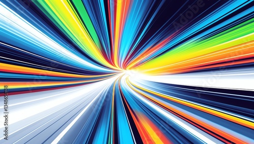Abstract Rainbow Tunnel of Light Speed, Vibrant Colors and Dynamic Energy