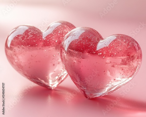 Romantic Valentine's Day 3D Heart Balloons on Soft Pink Background for Love Celebration and Greeting Card Design