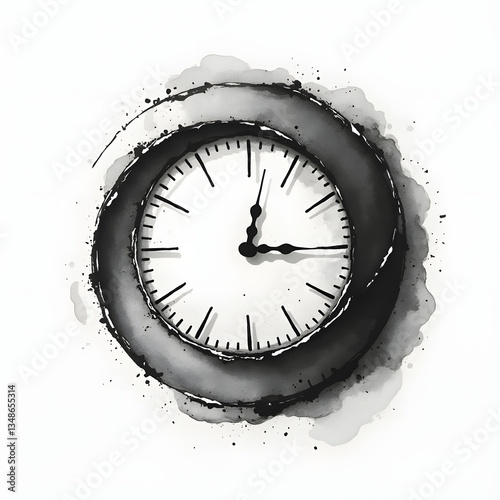 Wallpaper Mural Abstract black and white clock dissolving into an infinite vortex, designed in an ink wash style, symbolizing time fluidity, eternity, and motion Torontodigital.ca