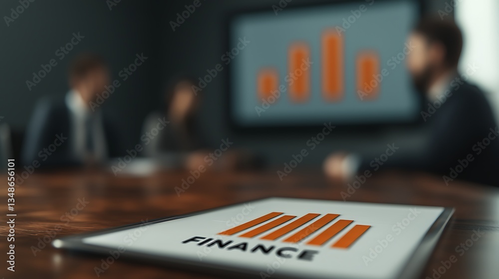 A blurred meeting scene focused on a A blurred meeting scene focused on a