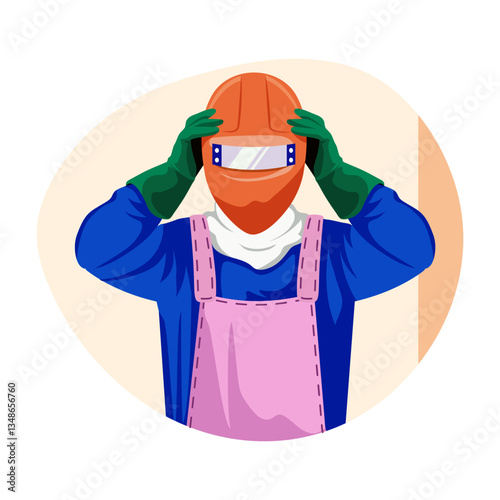 Flat illustration of a worker wearing safety gear 