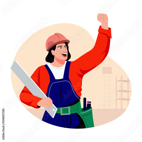 A flat style illustration of a happy construction employee 