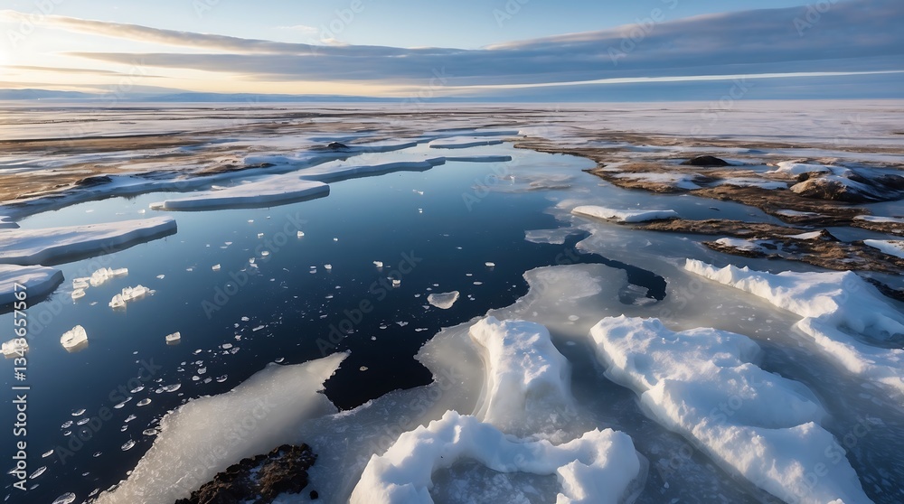 Obraz premium Thawing ice landscape in Tundra showcasing effects of climate change
