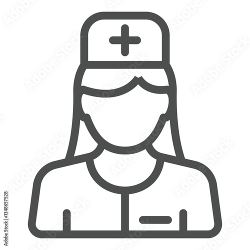 Wallpaper Mural Nurse woman with medical cross hat line icon, human rescue concept. Vector graphics. Paramedic avatar profile sign on white background, outline style icon for mobile or web design. Torontodigital.ca