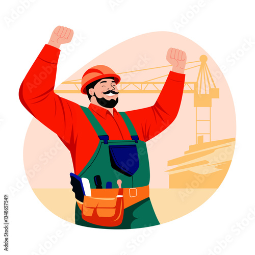 Flat style illustration of a happy labour character 