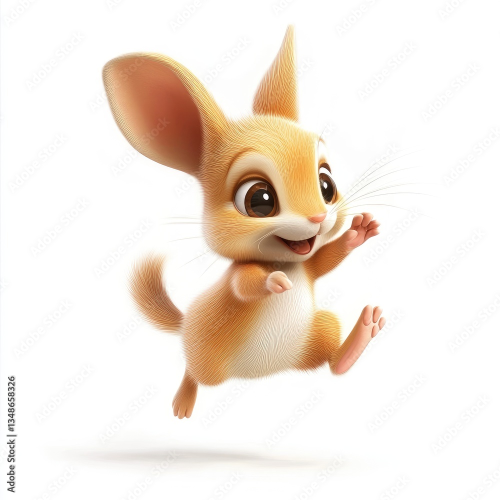 Fototapeta premium A joyful cartoon character of a cute mouse jumping cheerfully