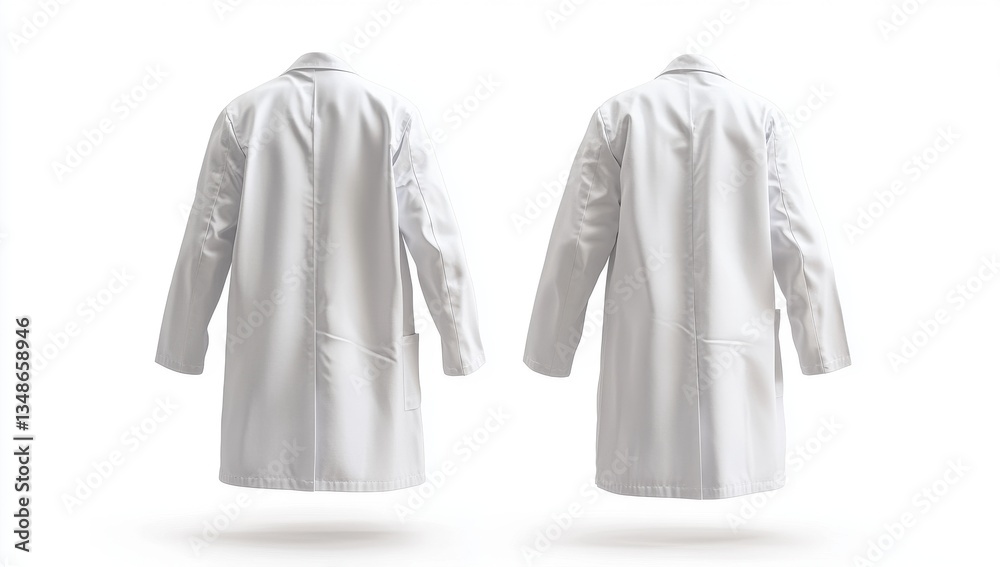 Blank white lab coats, back view, pair Blank white lab coats, back view, pair