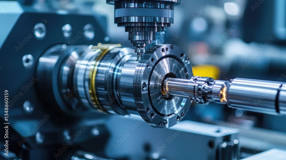 A precision CNC machine cutting metal parts with advanced automation. A precision CNC machine cutting metal parts with advanced automation.