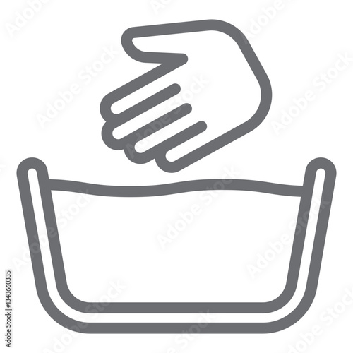 Hand with bowled water basin line icon, laundry service concept. Vector graphics. Manual washing for clothes, care sign on white background, outline style icon for mobile or web design.