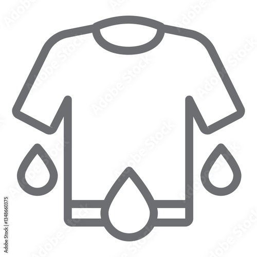Wet shirt line icon, laundry service concept. Vector graphics. Shirt with drops, washing clothes sign on white background, outline style icon for mobile or web design.