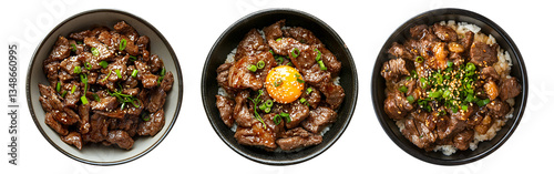 Bulgogi on bowl, transparent background.
