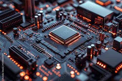 High tech digital technology background.  Circuit board detail.