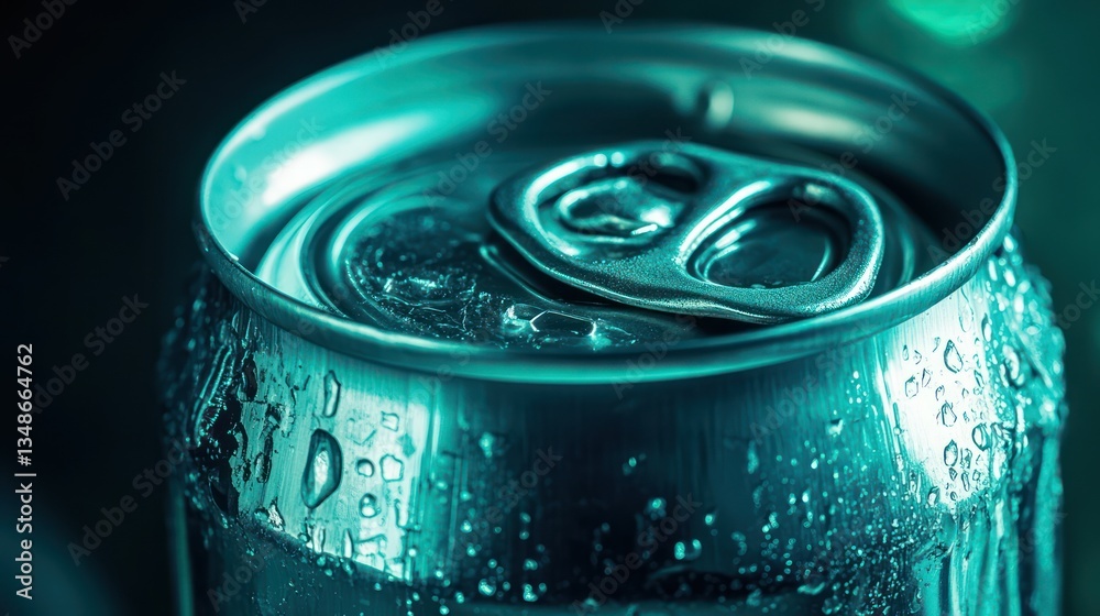 Close-up of a teal-colored, wet soda can Close-up of a teal-colored, wet soda can