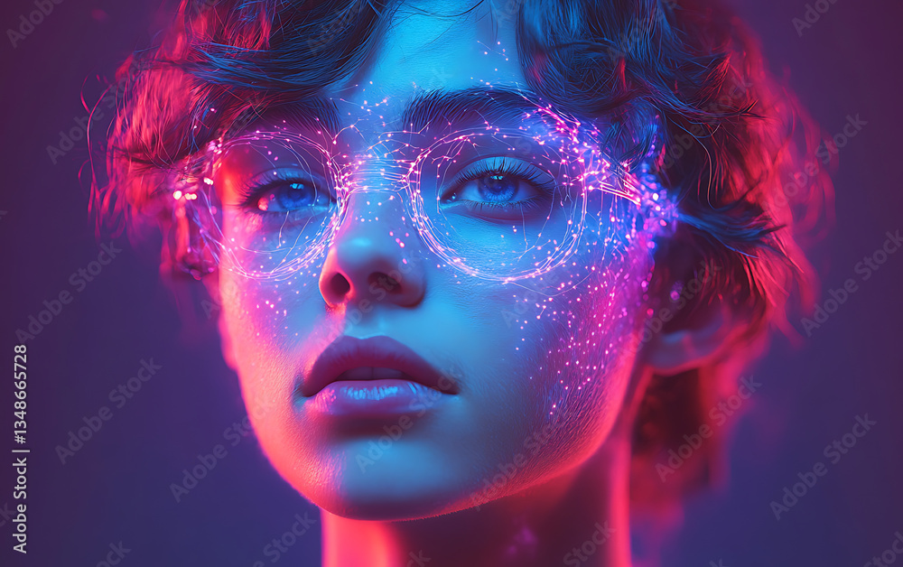 Futuristic Portrait of Man with Glowing Neural Network Futuristic Portrait of Man with Glowing Neural Network